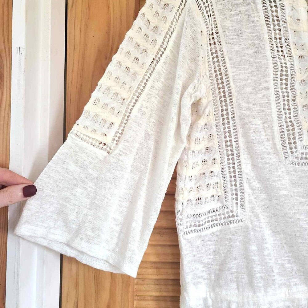 Lucky 70s Peasant Boho Lace Crochet Bohemian Cowgirl Top Blouse SMALL Hippie - Picture 4 of 6